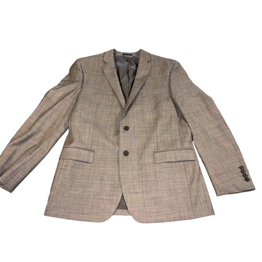 Egara Suit Mens 44R Gray 2 Button 100% Wool Peak Lapel Pants 34x28 Slim Fit